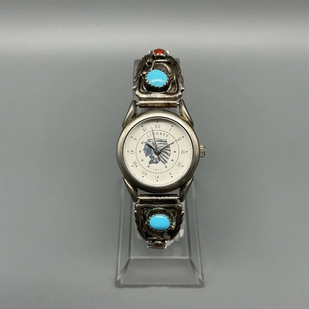 Liberty Womens Watch 23mm Sterling Turquoise Watch Tips Stamped New Batt
